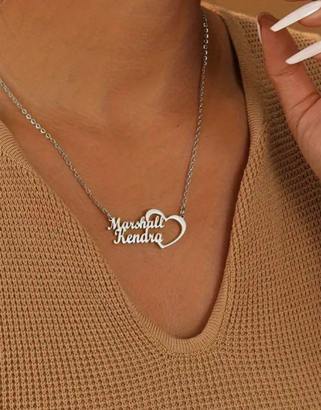 Collier Personnalisé Double Nom avec Cœur en Acier Inoxydable