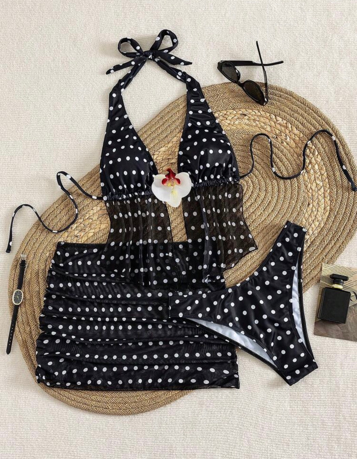 Ensemble Maillot de Bain 3 Pièces Floral & Voile de Plage