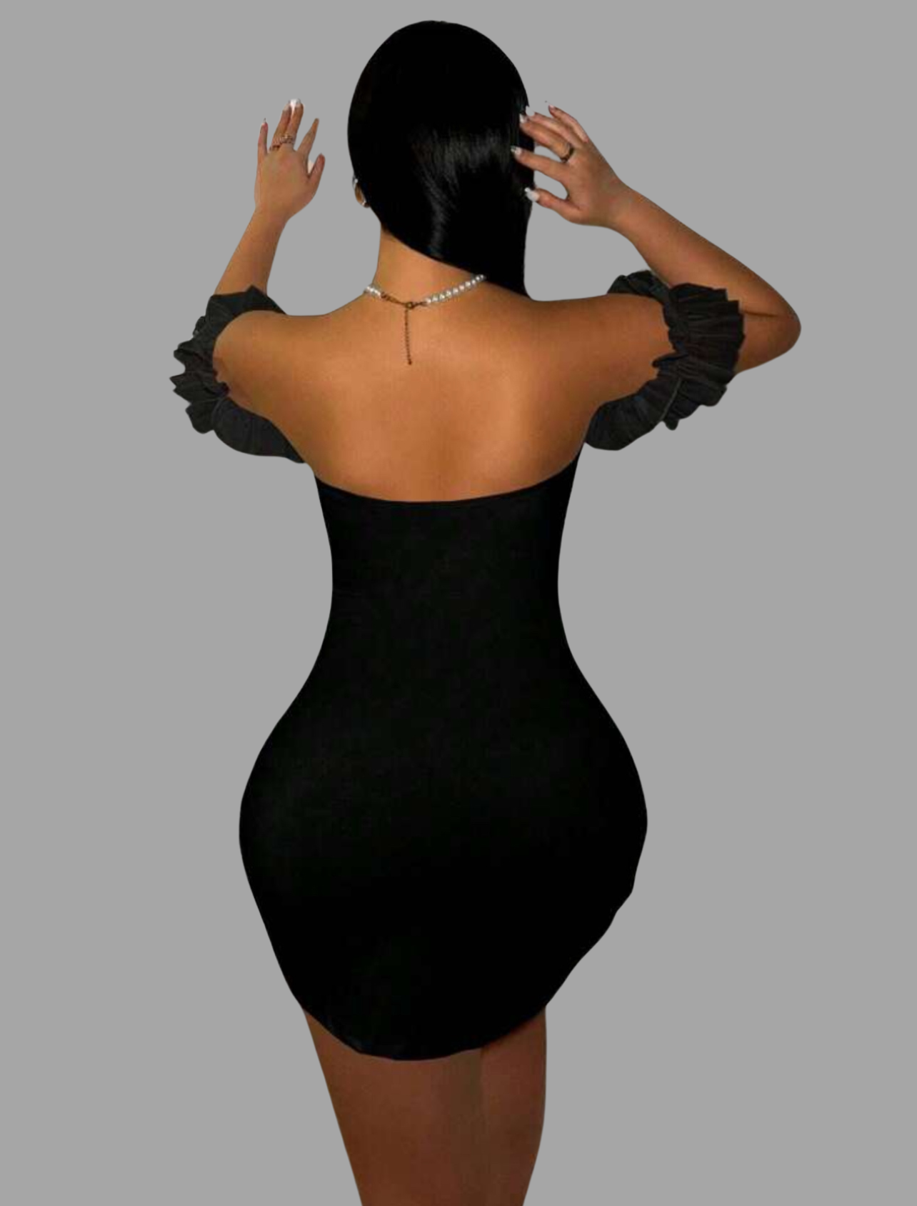 Black Bodycon Dress with Ruffle Detail Sleeves