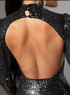 Combinaison Courte Noire À Paillettes Sans Dos