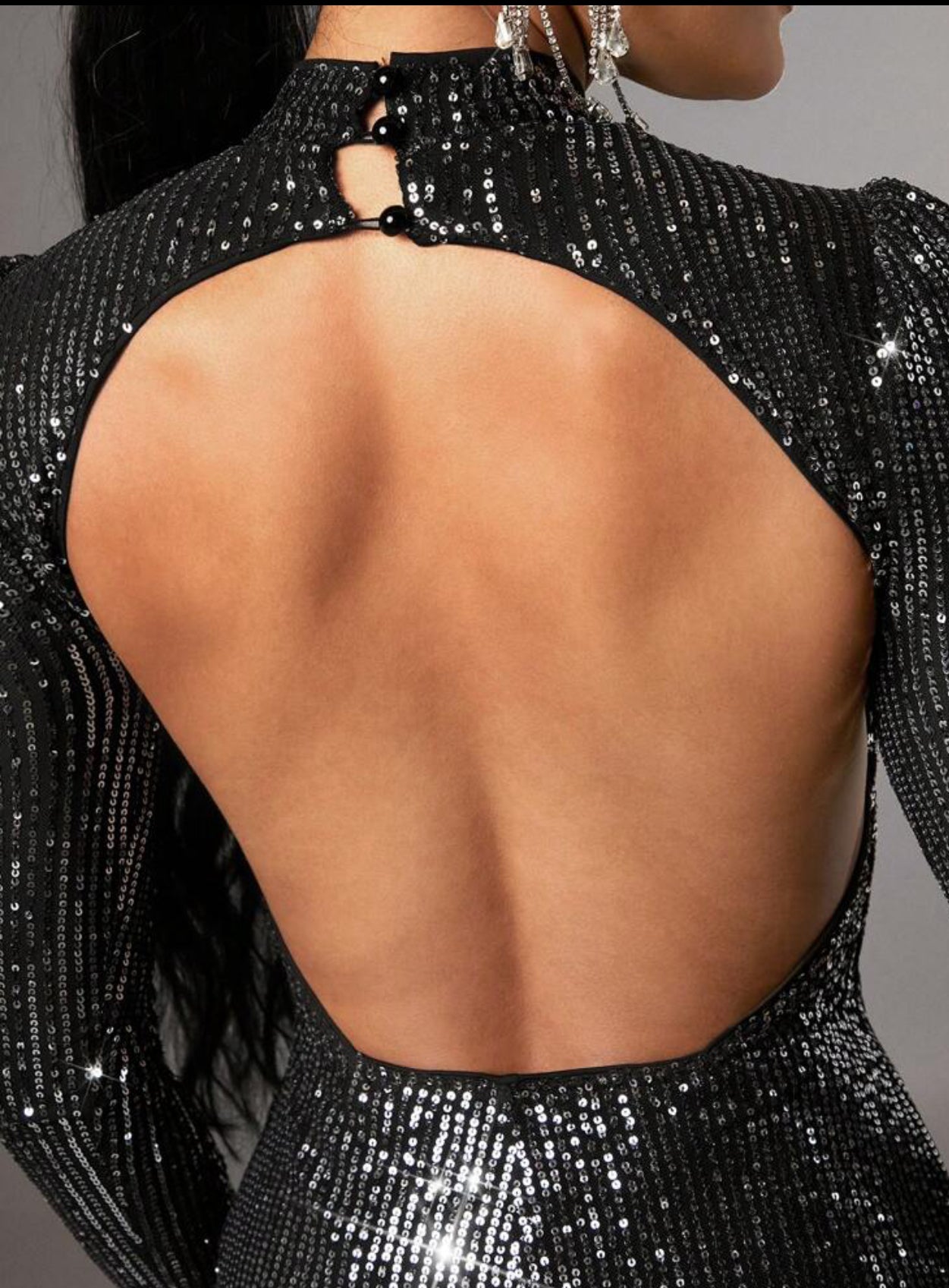 Combinaison Courte Noire À Paillettes Sans Dos