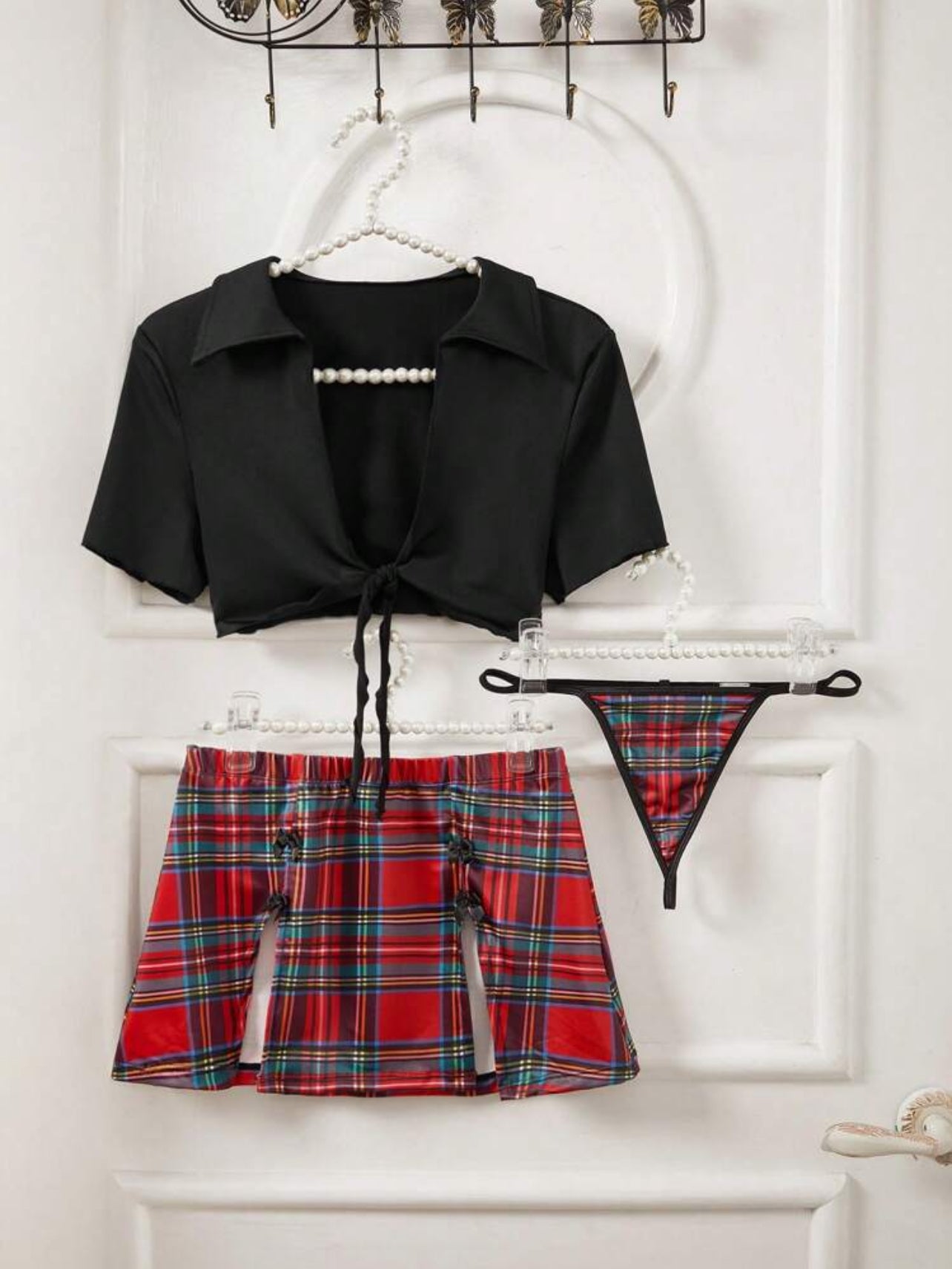 Tenue Écolière Sexy en Tartan Rouge - 3 Pièces