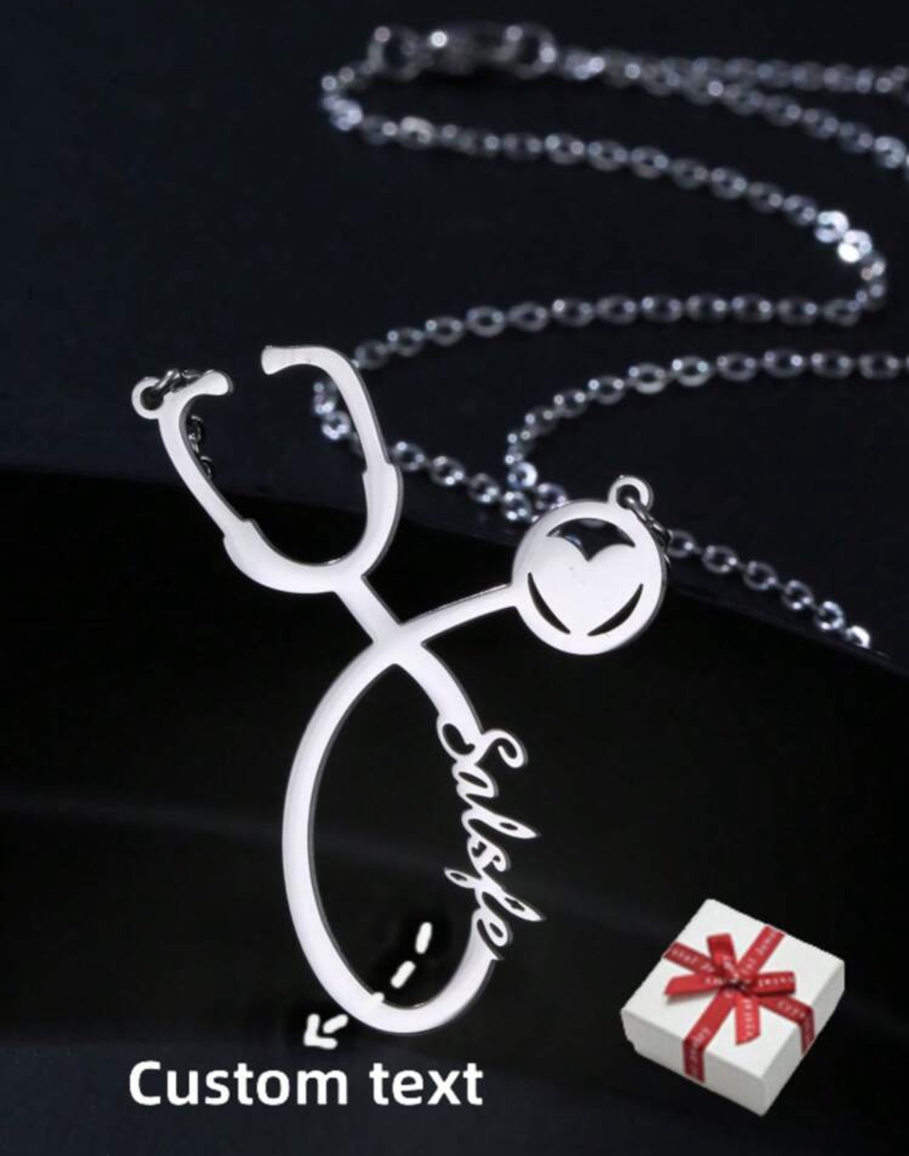 Collier avec nom de stéthoscope personnalisé, pendentif en chaîne en acier inoxydable