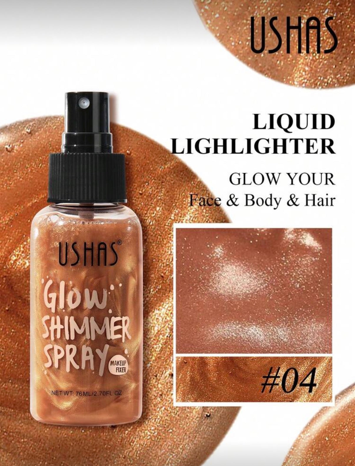 Ushas Glow Shimmer Spray – Brume Illuminatrice Visage, Corps & Cheveux (76ml)