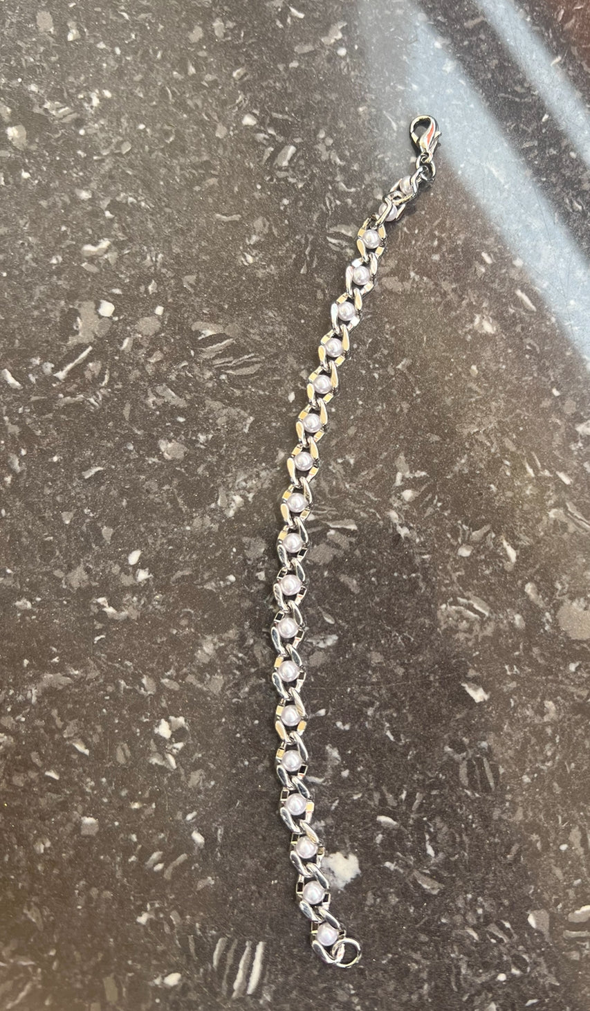 Bracelet Chaîne Perlée en Argent