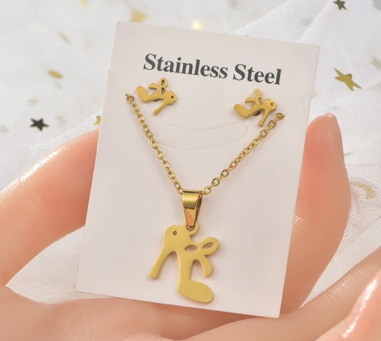 Abstract Joy: Artistic Stainless Steel Necklace and Earrings Set