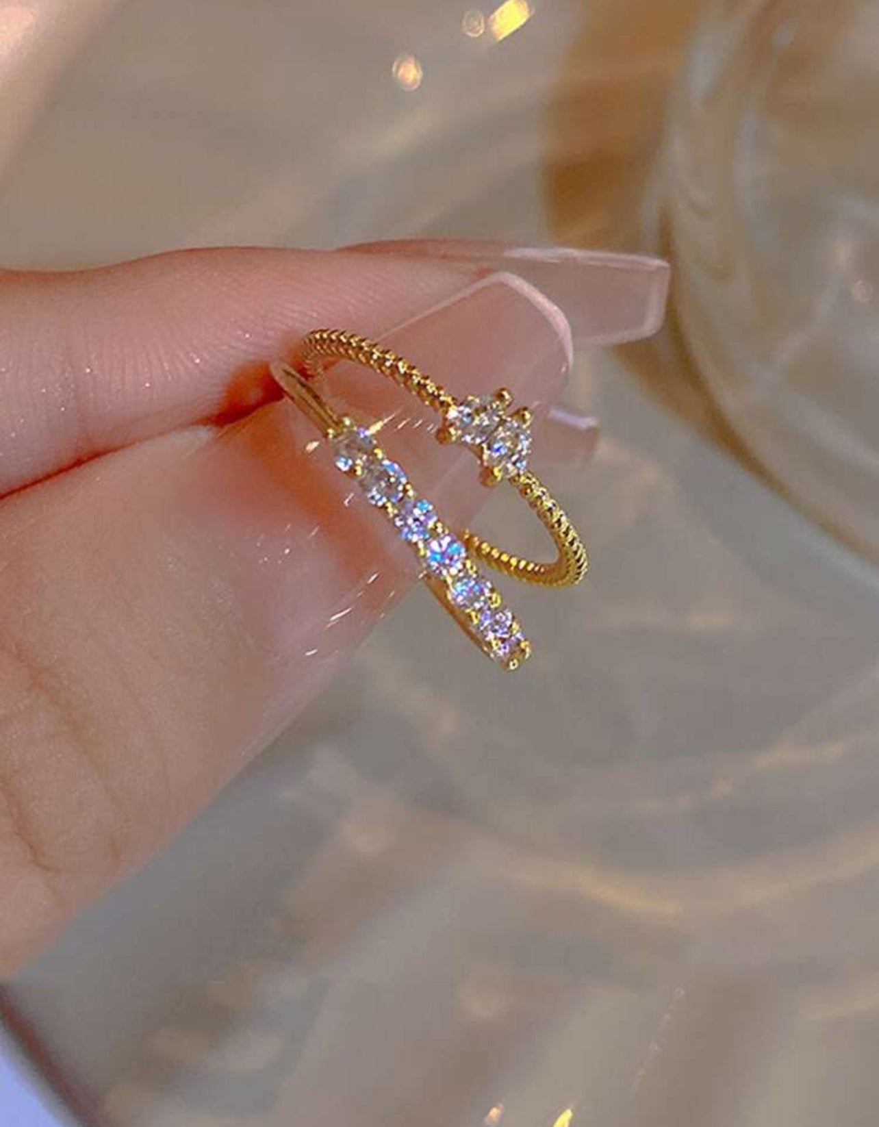 Bague réglable en strass en forme de cœur, Simple et élégante pour femmes, 4 pièces/ensemble