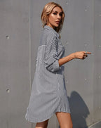 Robe chemise à rayures manches pattes