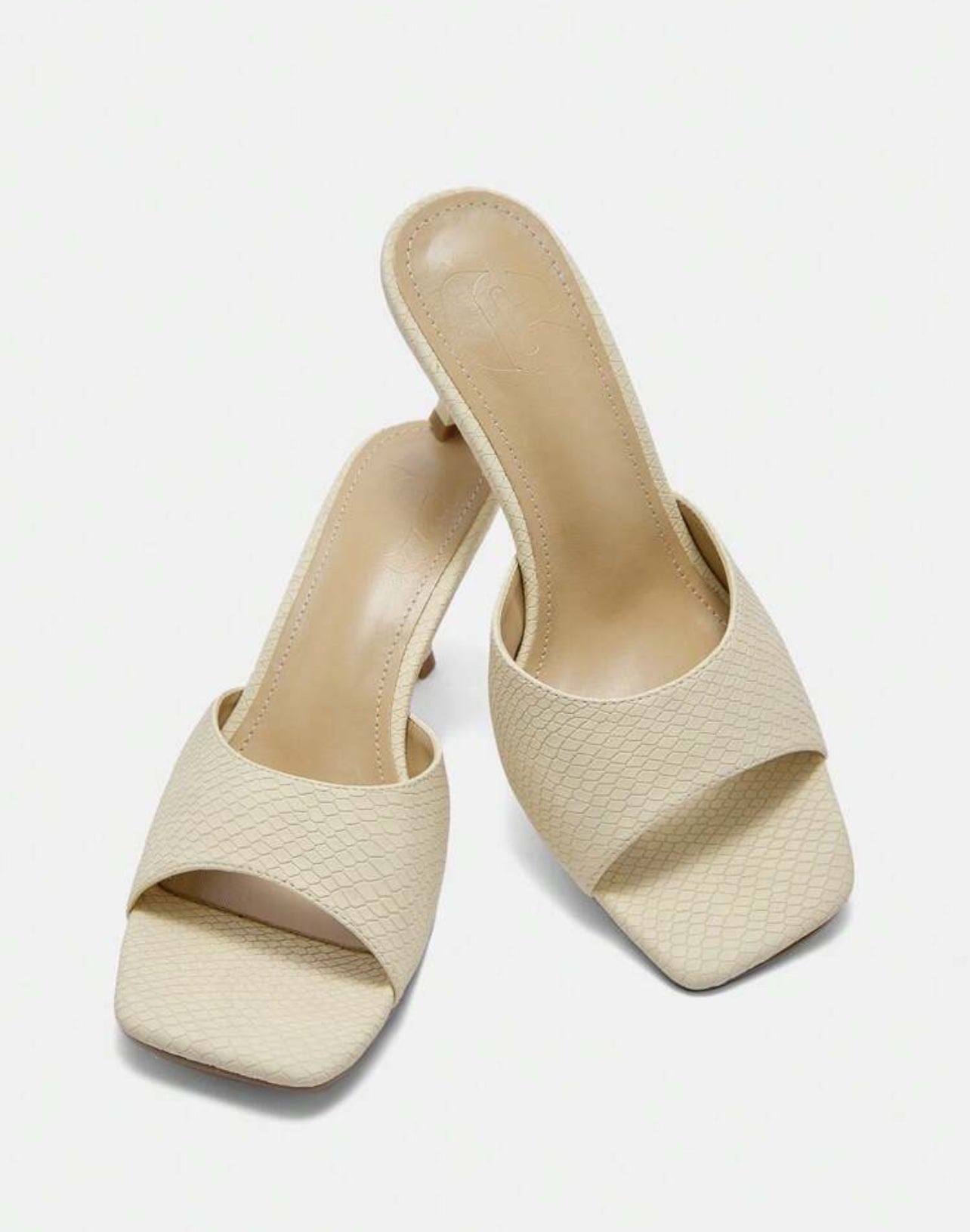 Elegant Beige Faux Leather Mules with Mid Heel