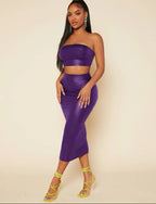 Top bandeau court en cuir PU & Jupe crayon