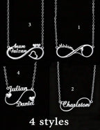 1PC Collier personnalisé Deux Noms et Cœurs Infinity