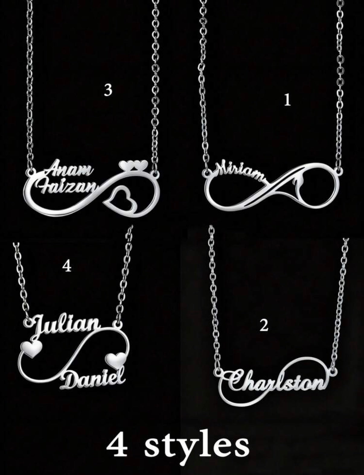 1PC Collier personnalisé Deux Noms et Cœurs Infinity