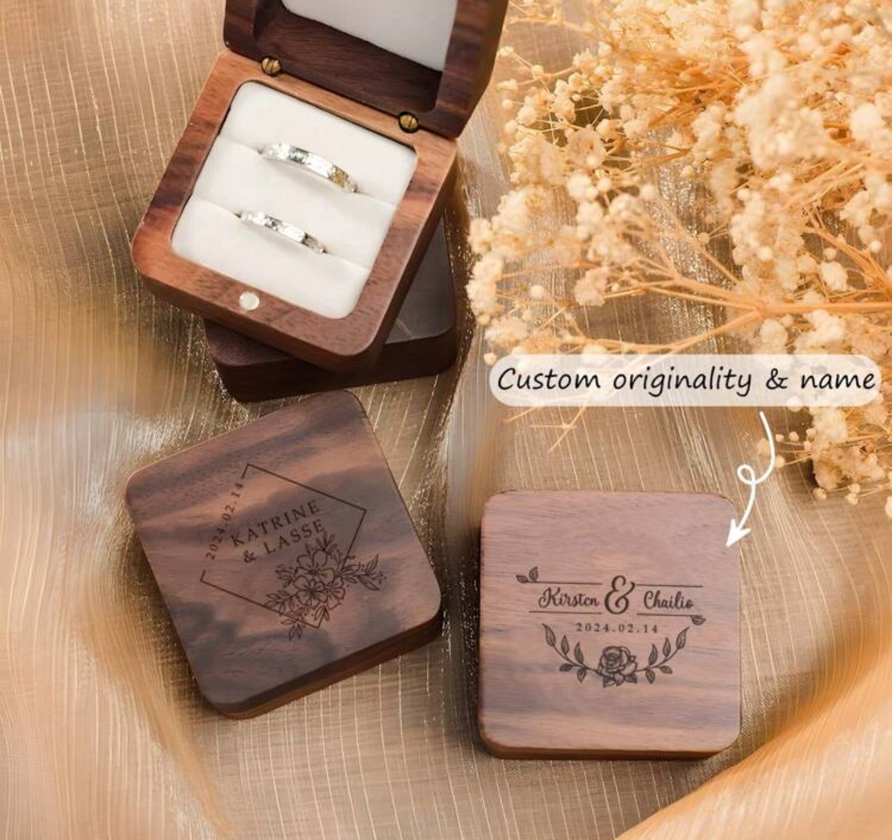 Boîte à bagues en bois personnalisée