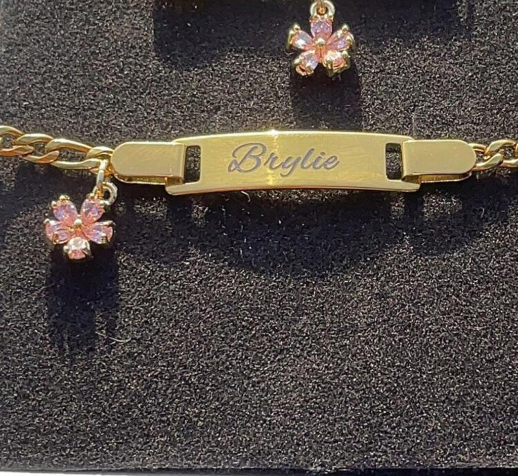 Personalized Kids Stainless Steel Bracelet with Zircon Flower