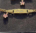 Personalized Kids Bracelet Stainless Steel Cute Pink Cubic Zirconia Flower