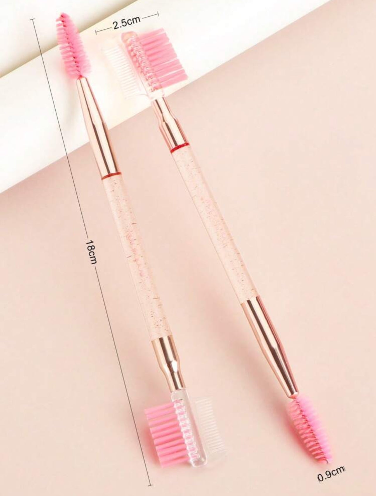 Pinceaux de maquillage à Double extrémité, peigne à sourcils et à cils, rose et transparent, 2 pièces