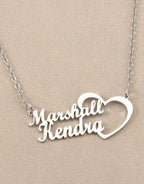 1pc Collier Acier Inoxydable Personnalisé Double Nom avec cœur