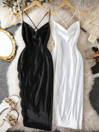 Ensemble de 2 pièces Sexy Dentelle Patchwork Fente Longue Robe de Nuit Babydoll Luxeloungewear