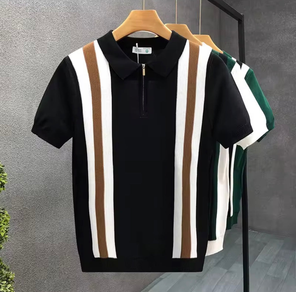 Polo en Maille Texturée à Fermeture Éclair – Style Rétro Chicane