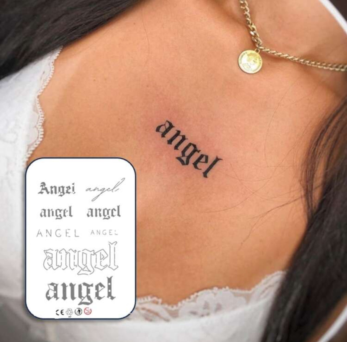 Tatouage Temporaire “Angel” en Typographie Variée