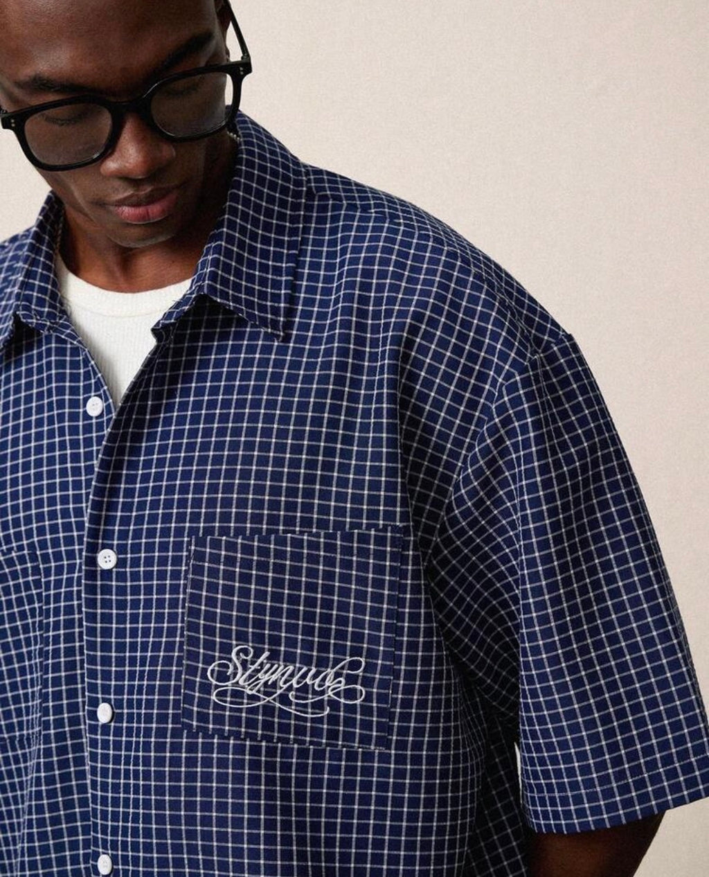 Chemise Homme Oversize à Carreaux Brodée – Manches Courtes Style Streetwear Vintage