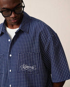 Chemise Homme Oversize à Carreaux Brodée – Manches Courtes Style Streetwear Vintage