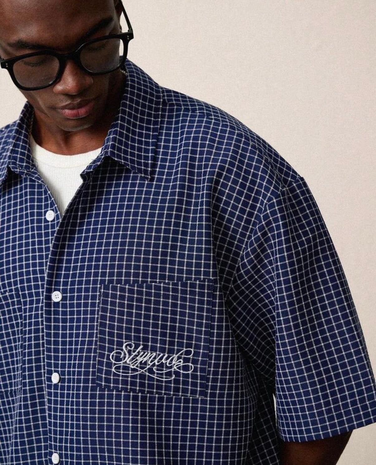 Chemise Homme Oversize à Carreaux Brodée – Manches Courtes Style Streetwear Vintage