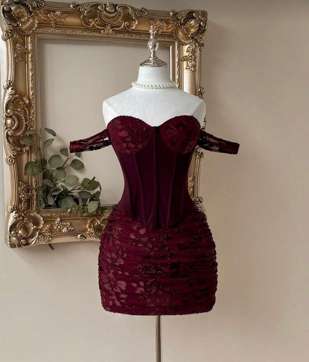 Robe Mini Corset Velours & Mesh – Bordeaux Floral de Soirée