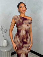 Robe Longue Asymétrique - Effet Marbré