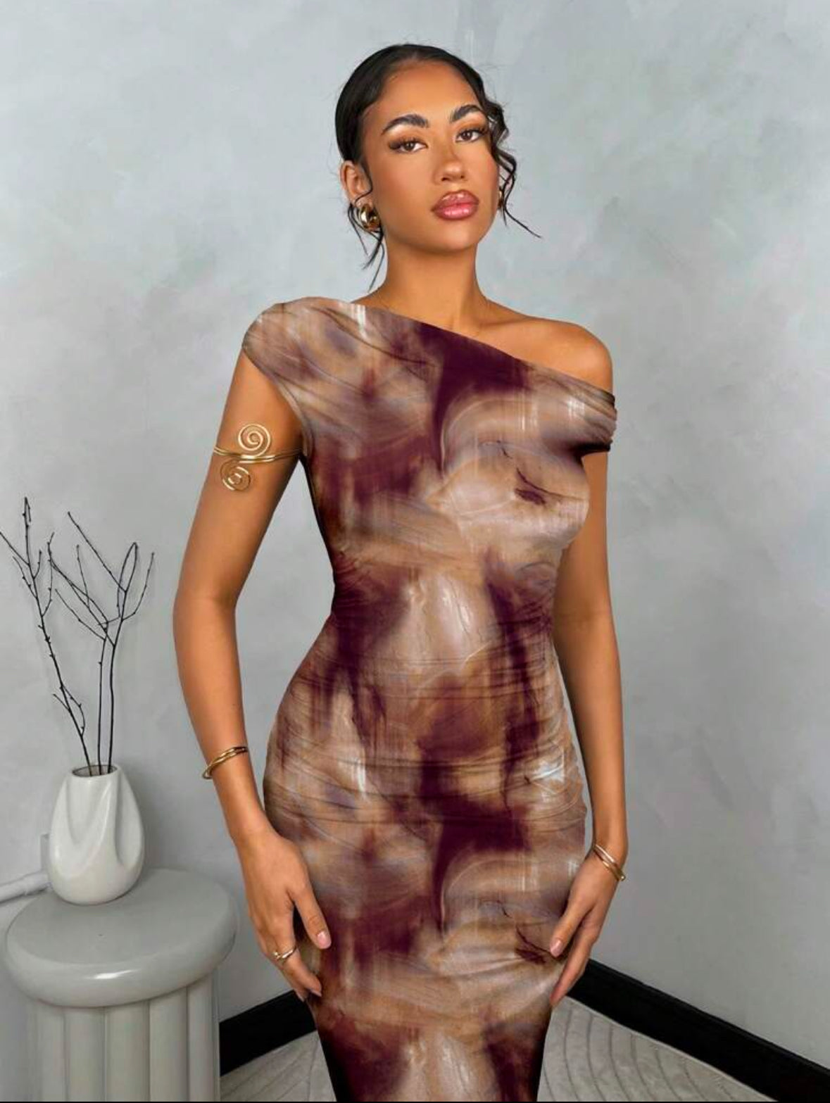 Robe Longue Asymétrique - Effet Marbré