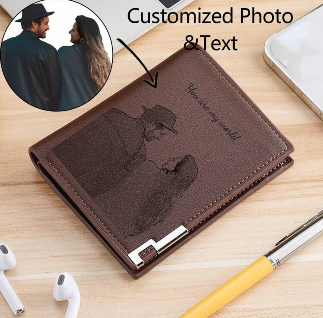 Portefeuille en cuir PU photo et texte personnalisé