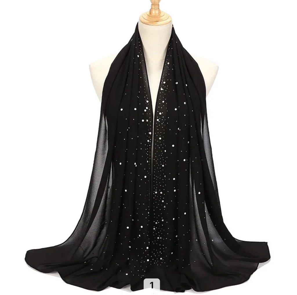 Silk Chiffon Hijab with pearls