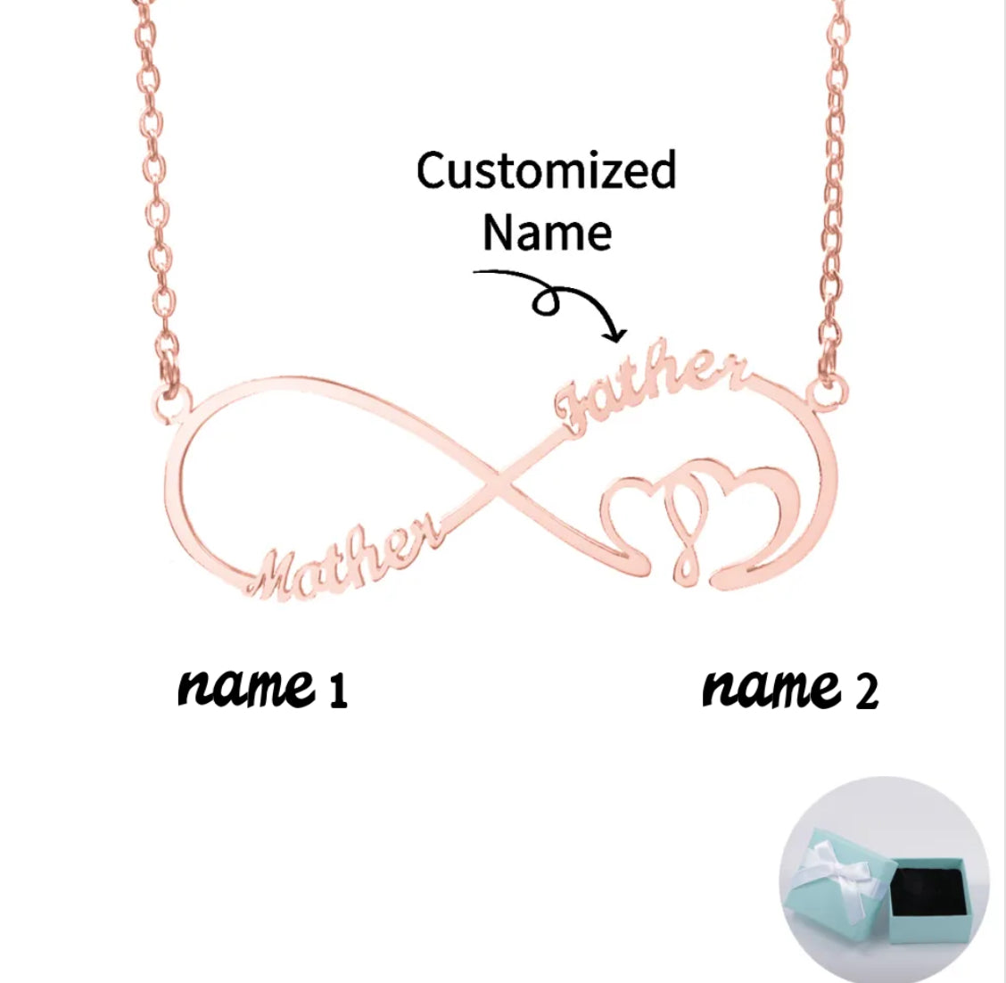 Collier Personnalisé Personnalisé Infinity & Heart Double Name