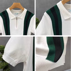 T-shirt Polo Tricoté Rayé Homme – Fermeture Zippée