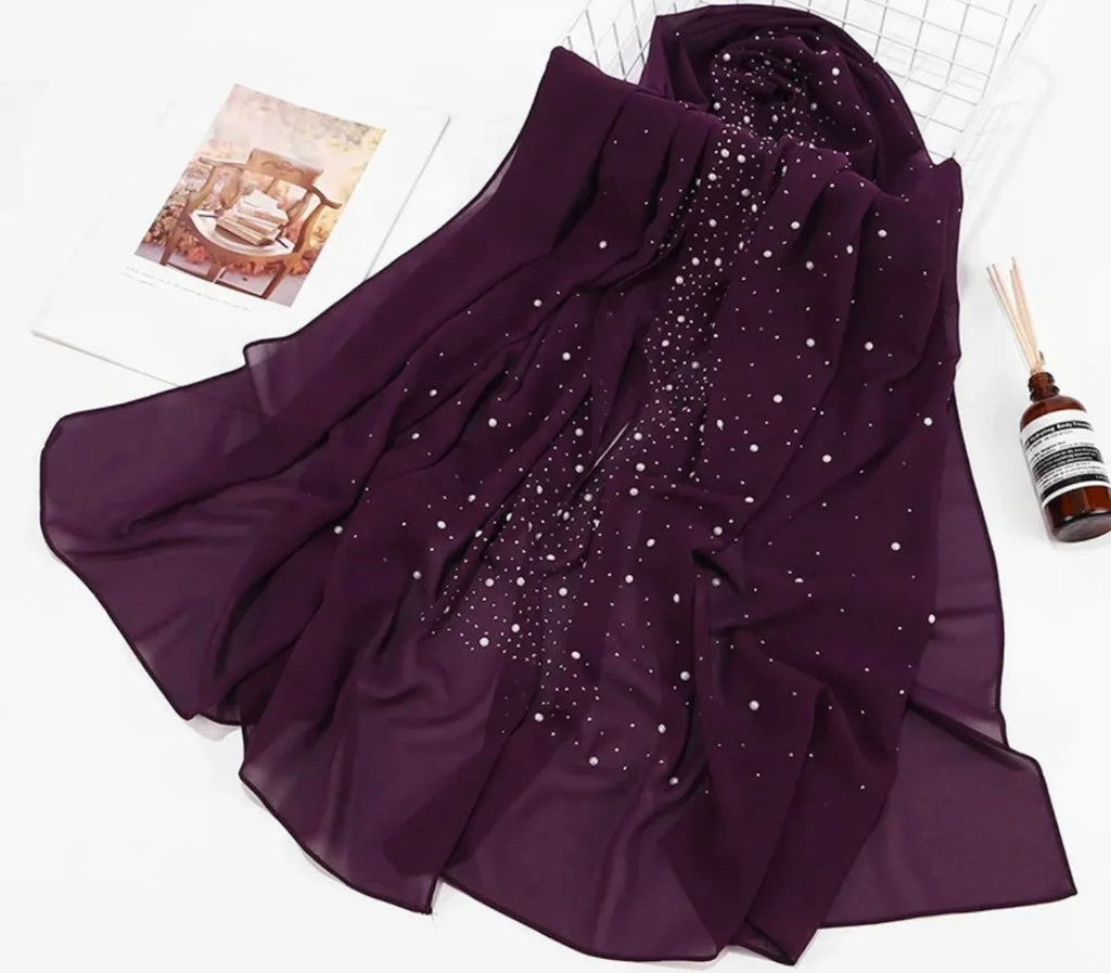 Silk Chiffon Hijab with pearls