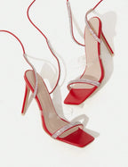 Women's Rhinestone Decorated Lace Up High Heel Sandals