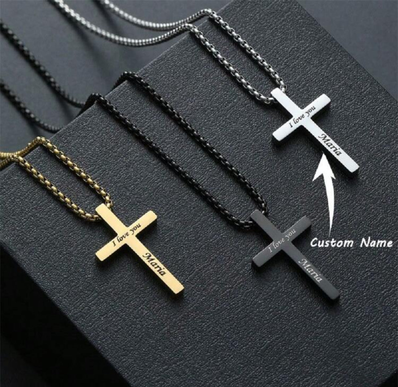 Collier personnalisé classique Personnalité Gravure Texte Acier inoxydable Pendentif Croix