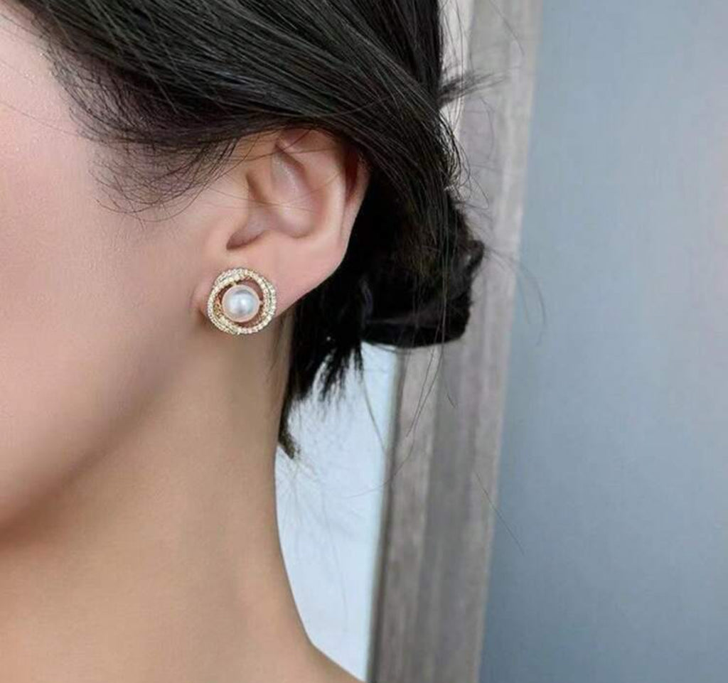 Spiral Earrings with Faux Pearls – 2 Pieces