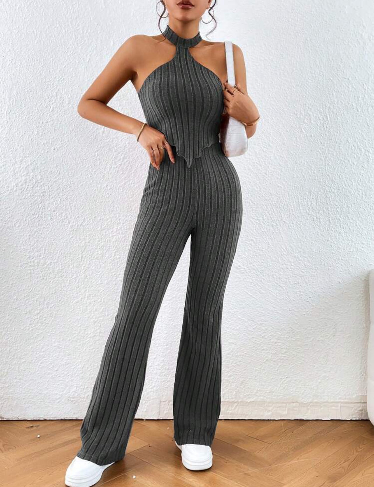 Ensemble Haut Et Pantalon Dos Nu À Ourlet Asymétrique