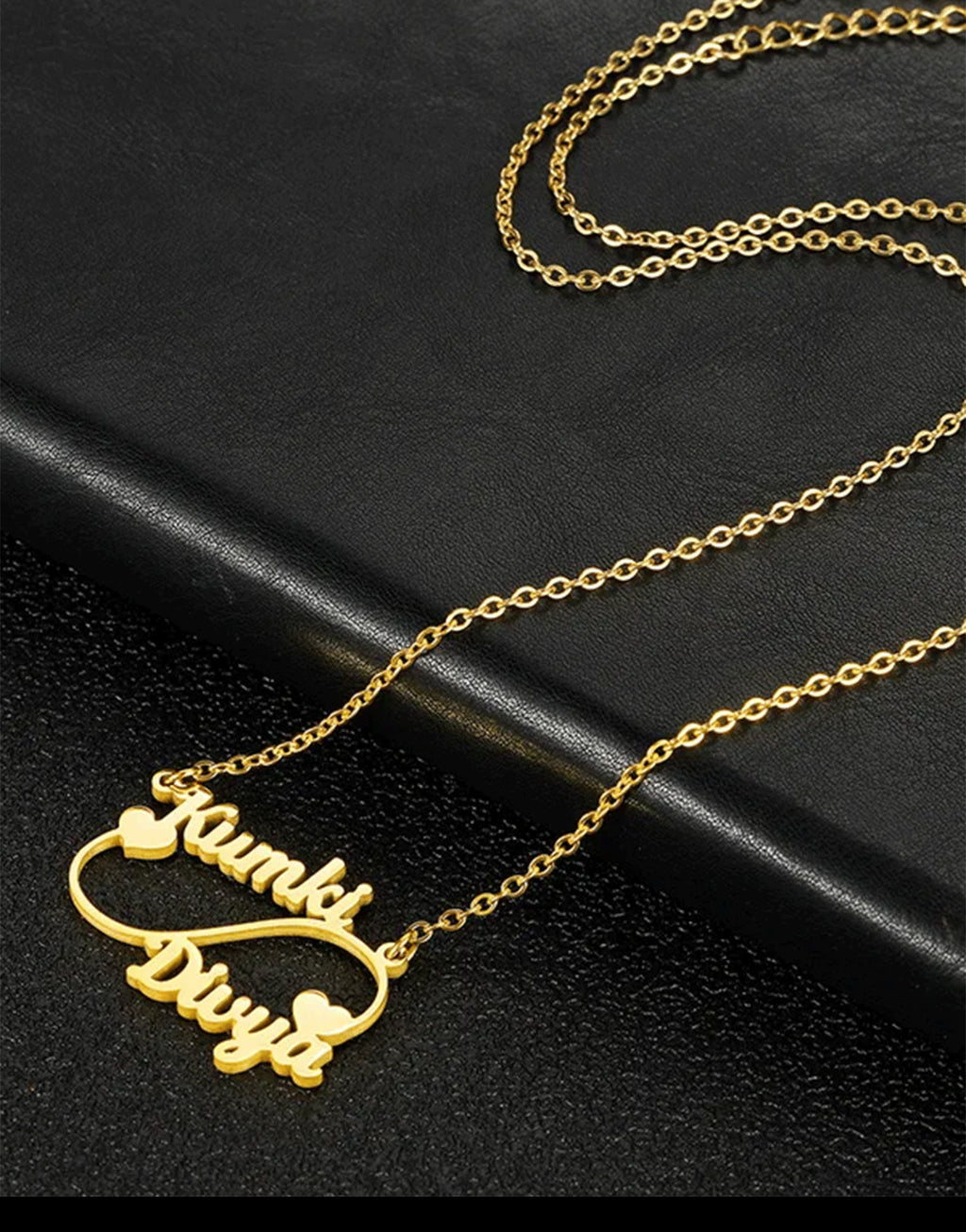 Collier Infinity Personnalisé avec Deux Noms et Cœurs