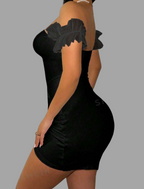 Black Bodycon Dress with Ruffle Detail Sleeves