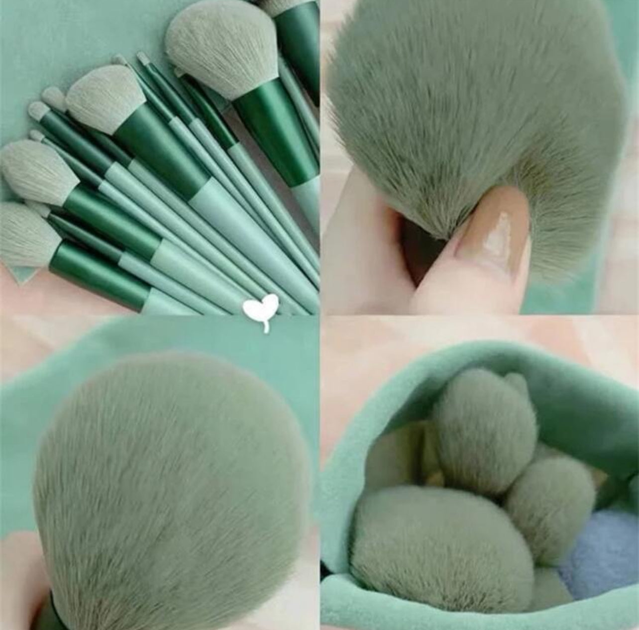 Ensemble de 13 pinceaux de maquillage verts