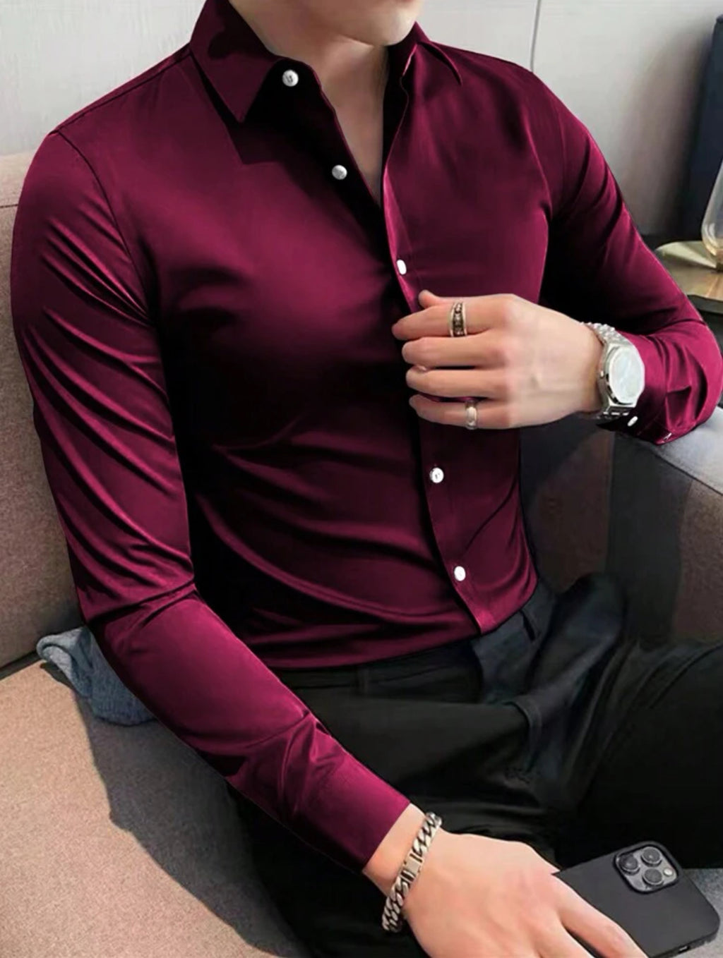 Men's Solid Button-Down Shirt