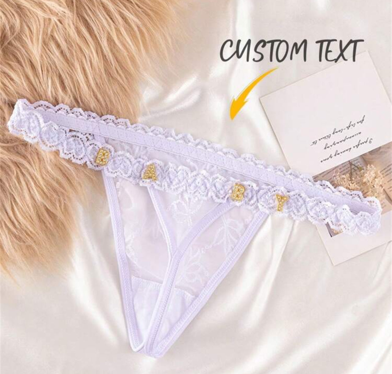 Culotte en dentelle avec lettres personnalisées pour femmes, string en dentelle Sexy avec lettres personnalisées, lettres brillantes en strass bricolage
