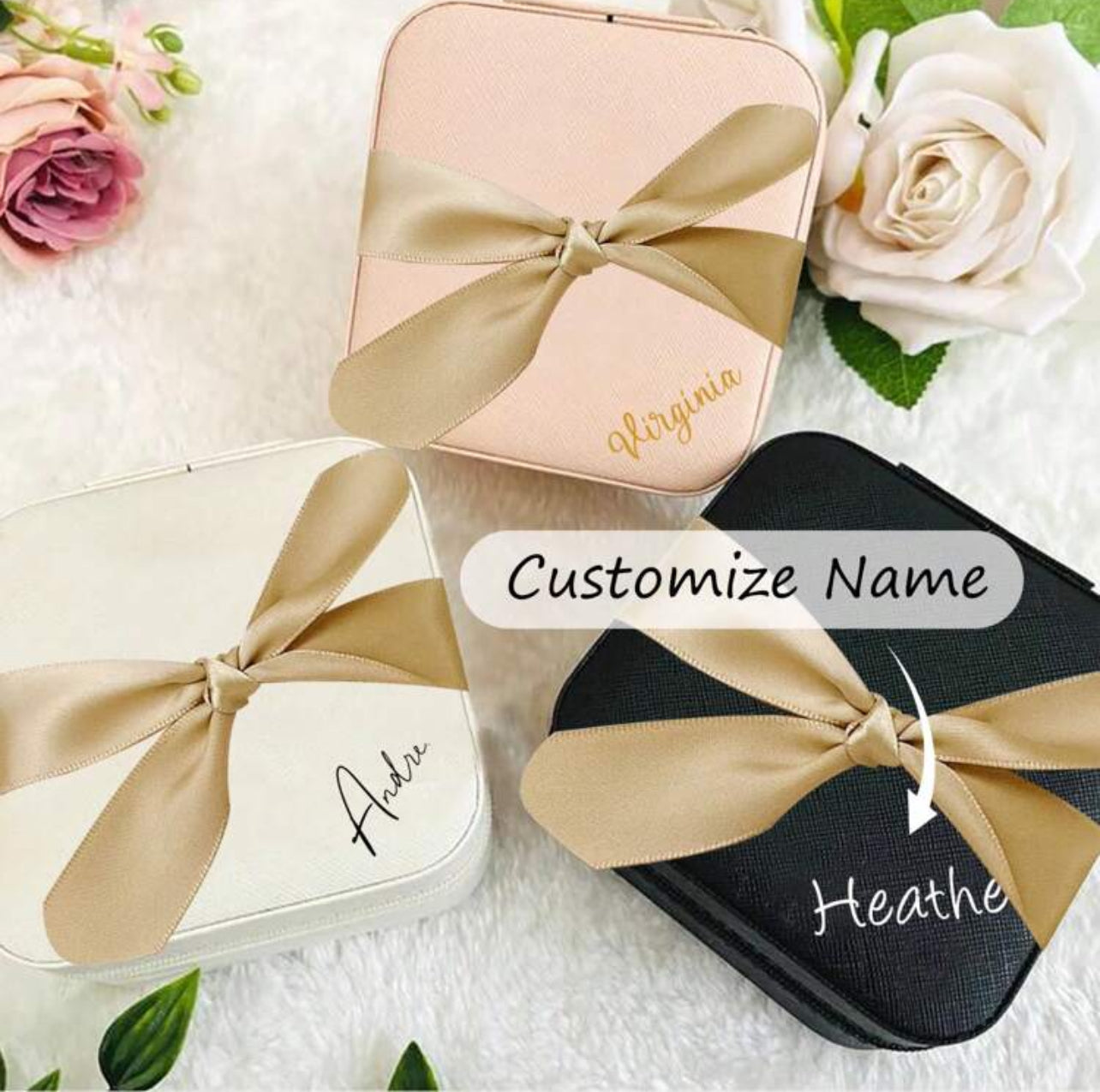 Boîte à bijoux personnalisée avec ruban à nœud