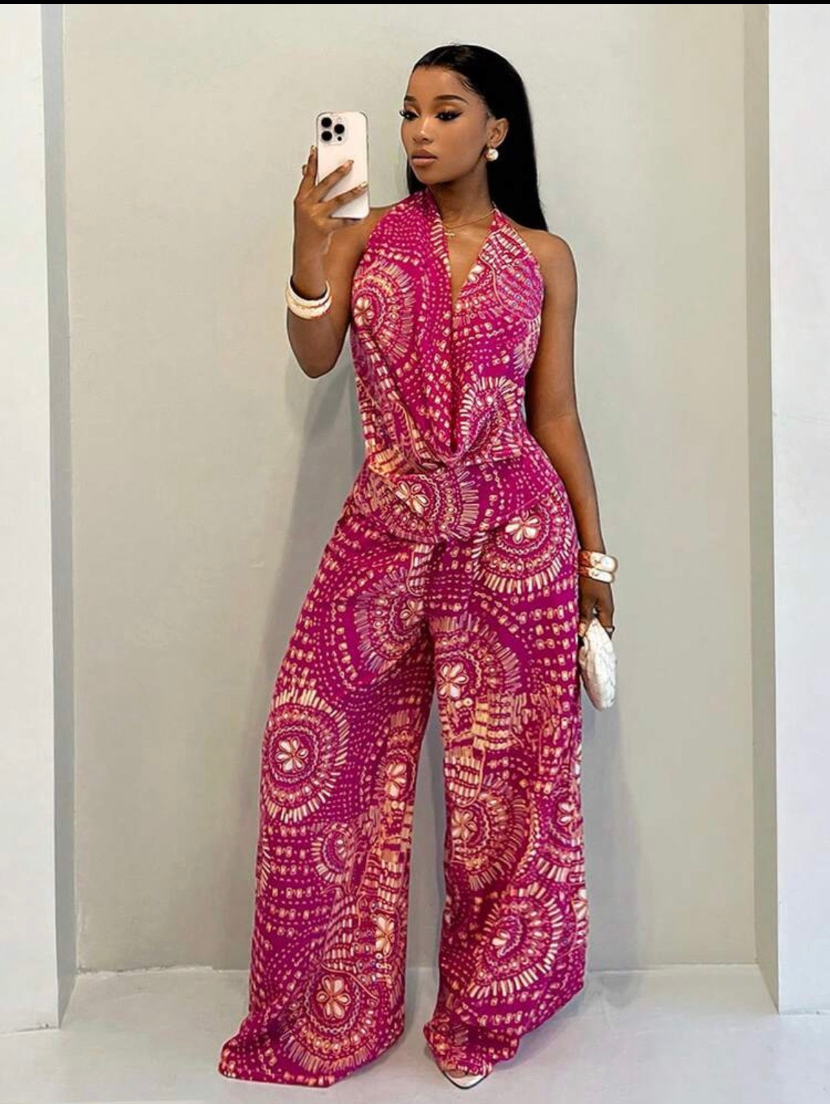 Ensemble Pantalon & Top Dos Nu – Rose Motif Mandala