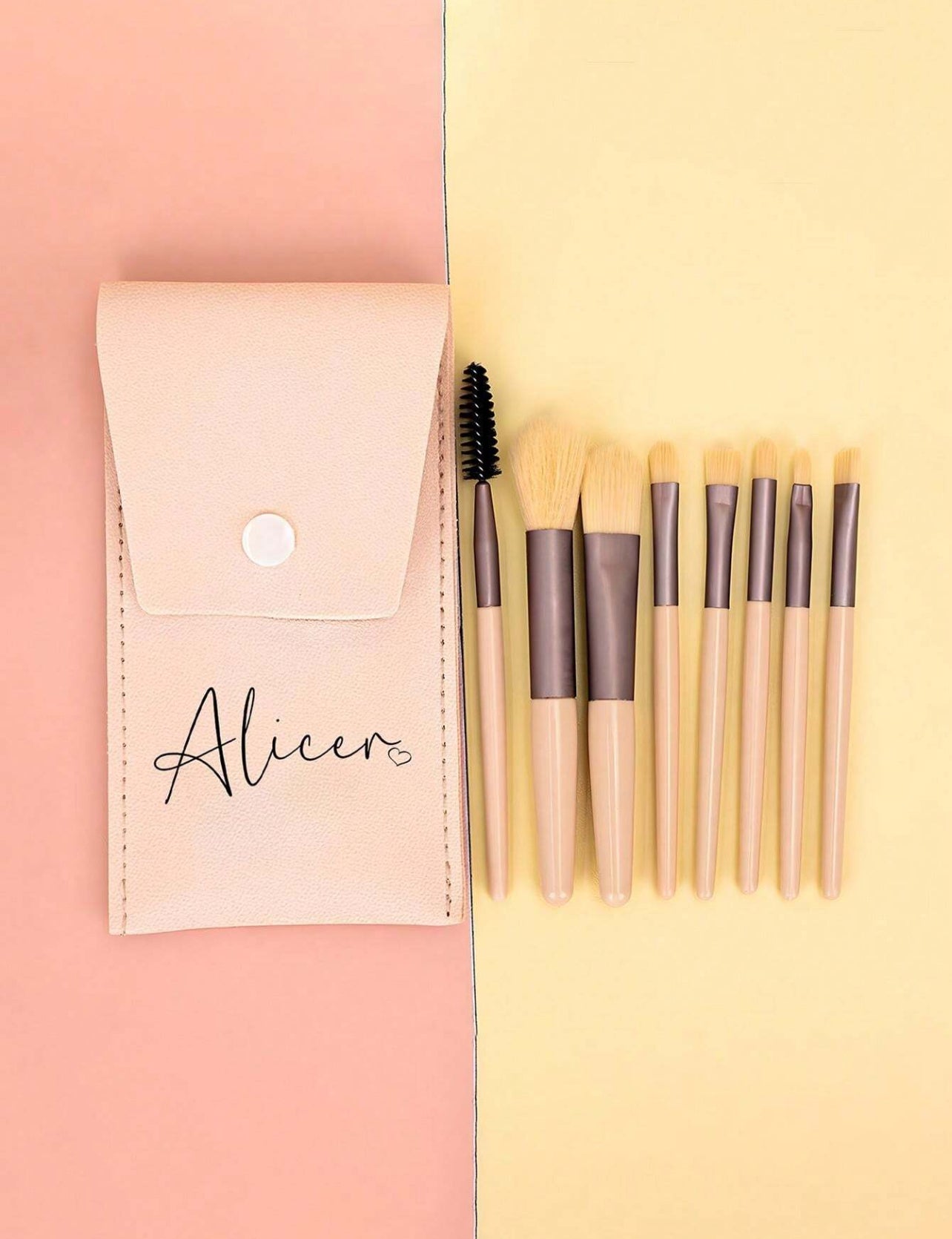 Ensemble de pinceaux de maquillage avec sac combo de nom personnalisé, parfait pour les cadeaux