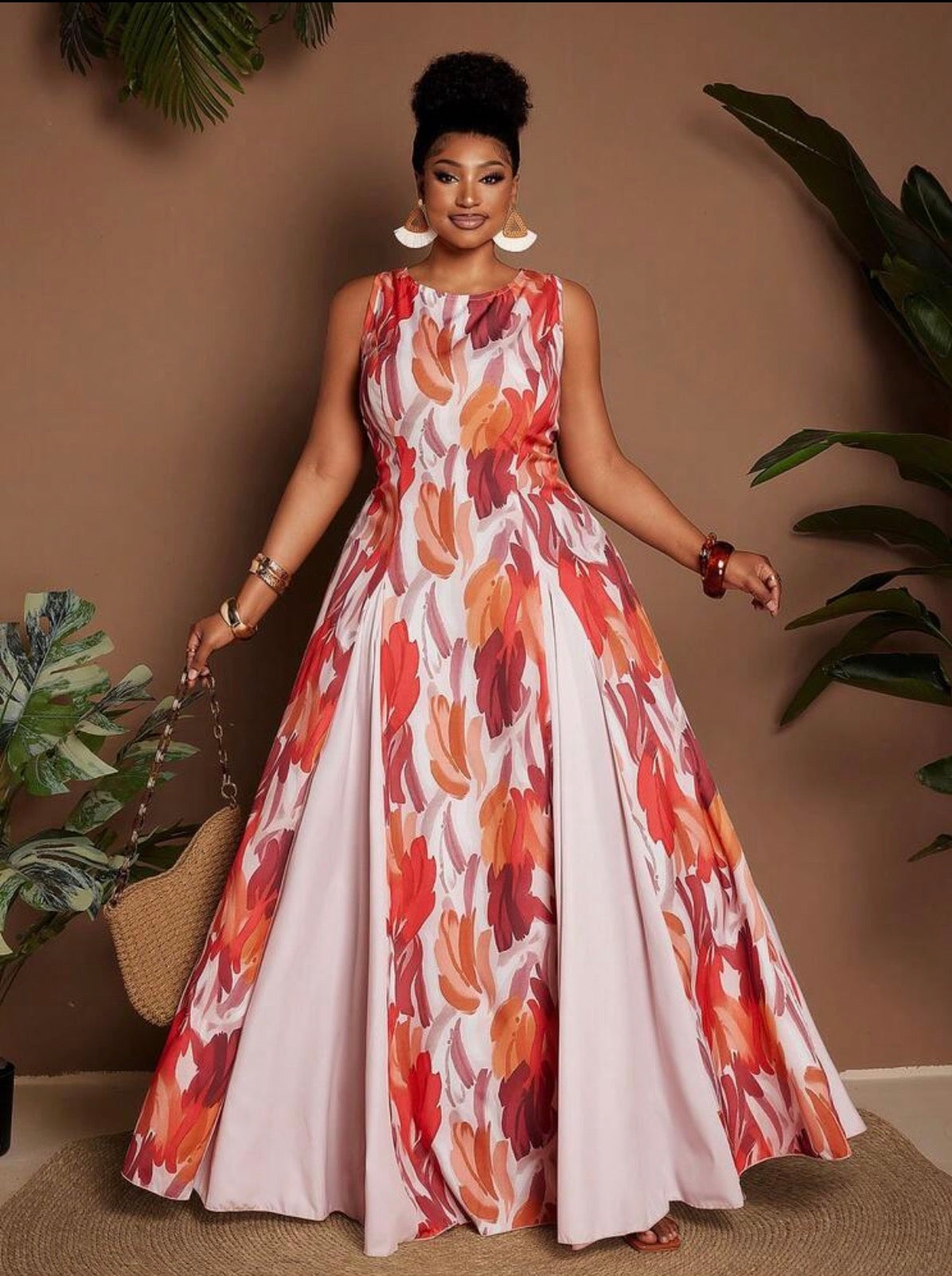 Robe Maxi "Aurore Florale" – Imprimé Abstrait & Coupe Évasée