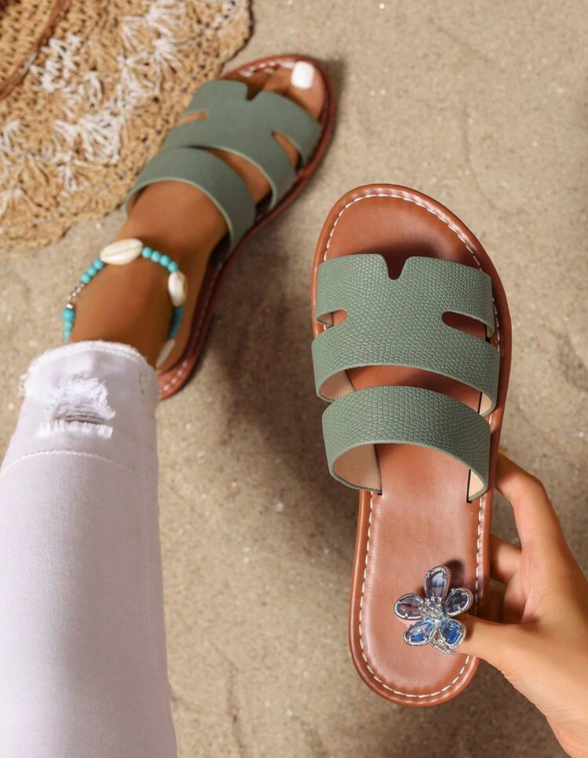 Sandales Élégantes à Double Bride - Vert Olive