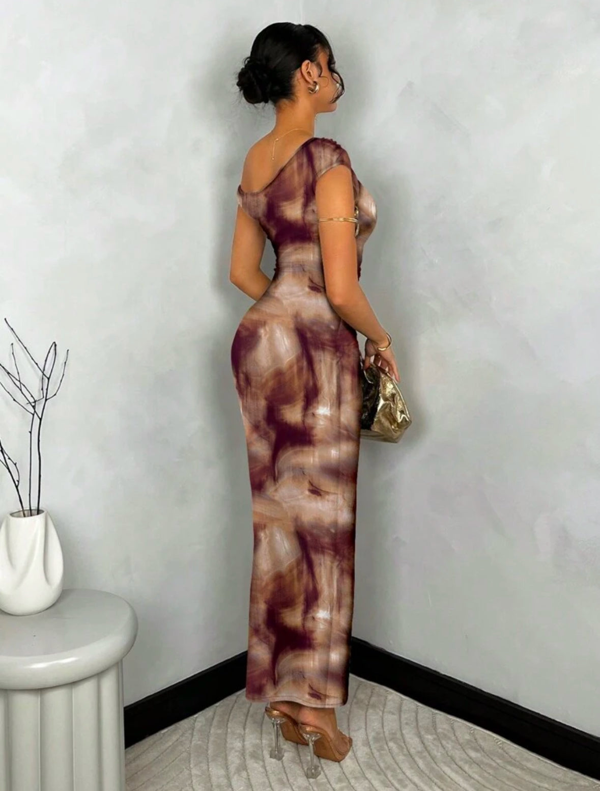 Asymmetrical Long Dress - Marble Effect